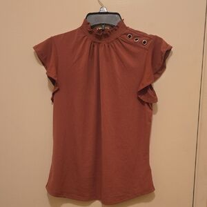 Adrienne Vittadini Terracotta Ruffle Sleeve Blouse